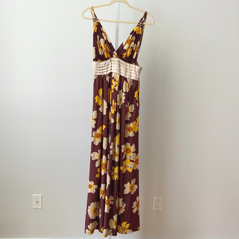 Sugar Lips S Brown Floral Maxi Dress Studded Empire Waist Boho Summer